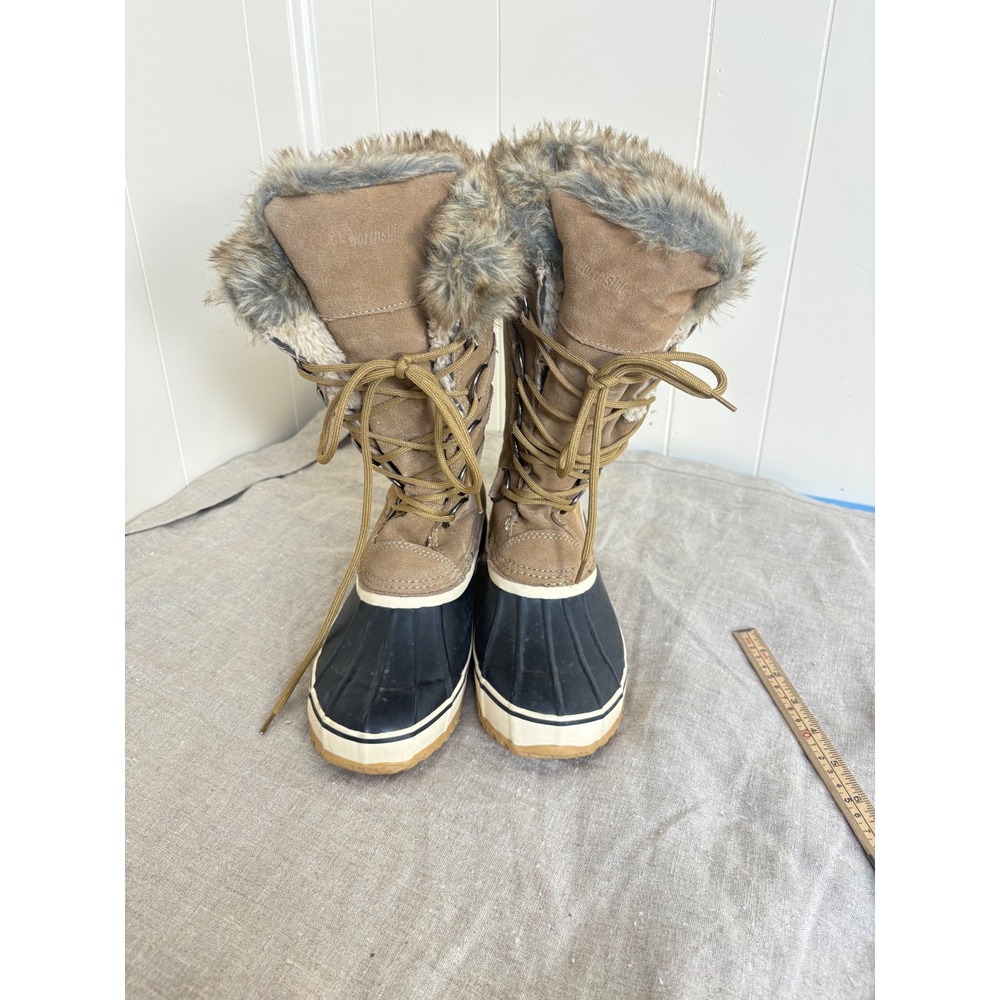 Northside Womens Waterproof Thinsulate Snow Boots Tan Faux Fur Trim Size 8